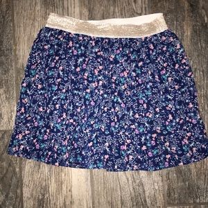 Blue Floral Skirt w/ Gold Waistband